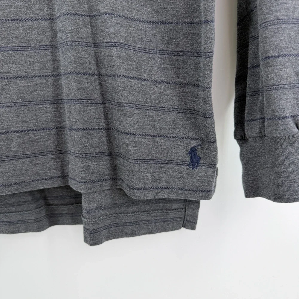 Polo Ralph Lauren Long Sleeve Polo Mens L Grey Striped Preppy Classic Logo VTG